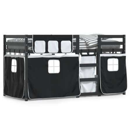 Litera con cortinas madera maciza pino blanco y negro 90x200 cm de , Camas y somieres - Ref: Foro24-3283934, Precio: 301,24 €...