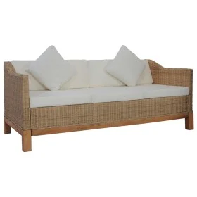 Sofá de 3 plazas con cojines ratán natural de vidaXL, Sofás - Ref: Foro24-283077, Precio: 778,77 €, Descuento: %