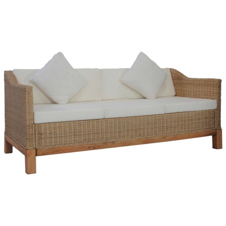 Sofá de 3 plazas con cojines ratán natural de vidaXL, Sofás - Ref: Foro24-283077, Precio: 748,72 €, Descuento: %