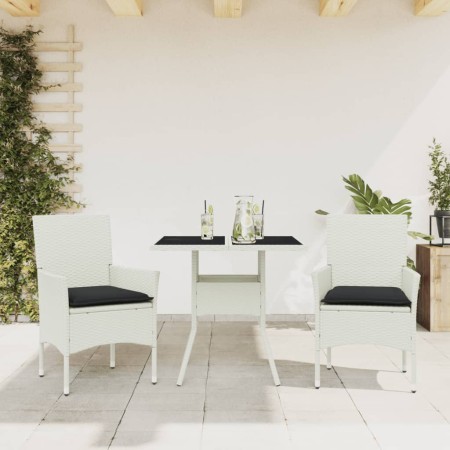 Set comedor jardín 3 pzas cojines ratán sintético vidrio blanco de , Conjuntos de jardín - Ref: Foro24-3278613, Precio: 209,0...