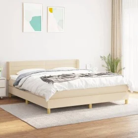 Cama box spring con colchón tela color crema 160x200 cm de , Camas y somieres - Ref: Foro24-3130366, Precio: 495,53 €, Descue...