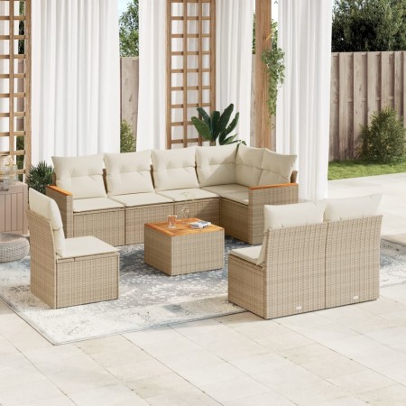 Set de sofás de jardín 9 pzas con cojines ratán sintético beige en Conjuntos de jardín | Comprar online en Foru.es