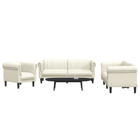 Dreiteilige Sofagarnitur aus cremefarbenem Samt von , Sofas - Ref: Foro24-3209216, Preis: 763,04 €, Rabatt: %
