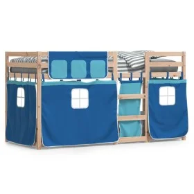 Bunk bed with curtains solid blue pine wood 90x200 cm by , Beds and slatted bases - Ref: Foro24-3283893, Price: 182,18 €, Dis...