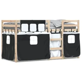 Litera con cortinas madera maciza pino blanco y negro 80x200 cm de , Camas y somieres - Ref: Foro24-3283898, Precio: 145,59 €...
