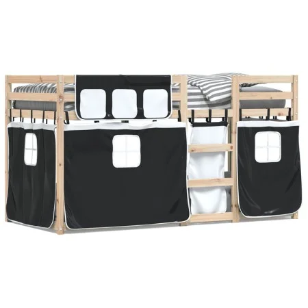 Bunk bed with black and white pine solid wood curtains 80x200 cm by , Beds and slatted bases - Ref: Foro24-3283898, Price: 14...