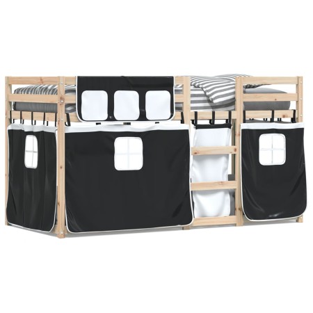 Litera con cortinas madera maciza pino blanco y negro 80x200 cm de , Camas y somieres - Ref: Foro24-3283898, Precio: 157,81 €...