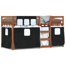 Litera con cortinas madera maciza pino blanco y negro 90x190 cm de , Camas y somieres - Ref: Foro24-3283949, Precio: 177,95 €...