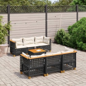 Set de sofás de jardín 7 pzas con cojines ratán sintético negro de , Conjuntos de jardín - Ref: Foro24-3261740, Precio: 565,9...