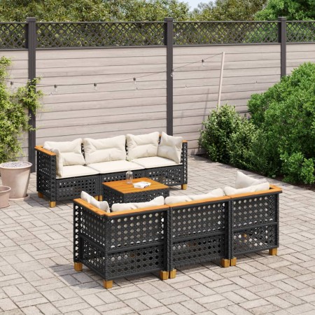 Set de sofás de jardín 7 pzas con cojines ratán sintético negro de , Conjuntos de jardín - Ref: Foro24-3261740, Precio: 565,9...