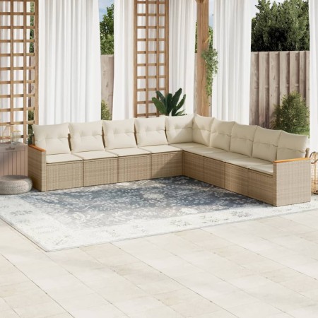 Set de sofás de jardín 9 pzas con cojines ratán sintético beige en Conjuntos de jardín | Comprar online en Foru.es