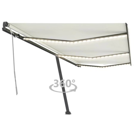 Toldo retráctil manual con luz LED color crema 600x300 cm de , Toldos - Ref: Foro24-3069802, Precio: 616,97 €, Descuento: %