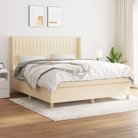 Box spring bed with cream fabric mattress 160x200 cm by , Beds and slatted bases - Ref: Foro24-3132166, Price: 592,25 €, Disc...