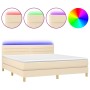 Cama box spring con colchón y LED tela crema 160x200 cm de , Camas y somieres - Ref: Foro24-3133810, Precio: 505,55 €, Descue...