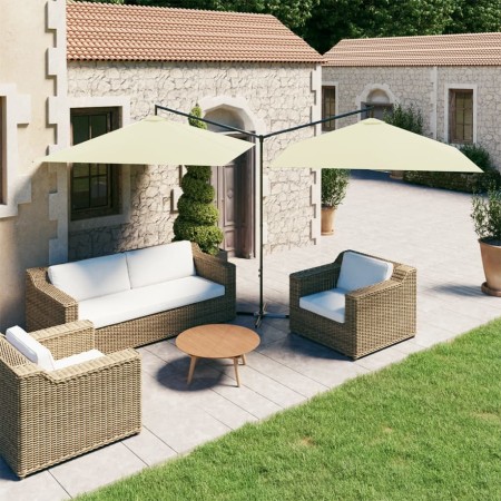 Sombrilla doble con poste de acero color arena 600x300 cm de , Sombrillas - Ref: Foro24-312555, Precio: 187,30 €, Descuento: %