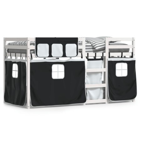 Litera con cortinas madera maciza pino blanco y negro 90x200 cm de , Camas y somieres - Ref: Foro24-3283931, Precio: 190,03 €...