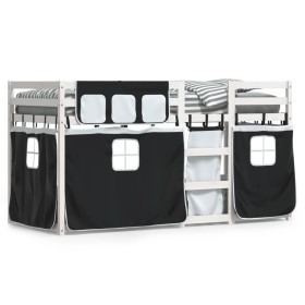 Litera con cortinas madera maciza pino blanco y negro 90x200 cm de , Camas y somieres - Ref: Foro24-3283895, Precio: 241,66 €...