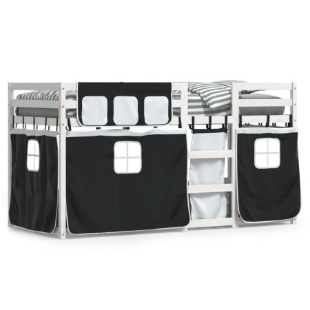 Litera con cortinas madera maciza pino blanco y negro 90x200 cm de , Camas y somieres - Ref: Foro24-3283895, Precio: 241,66 €...