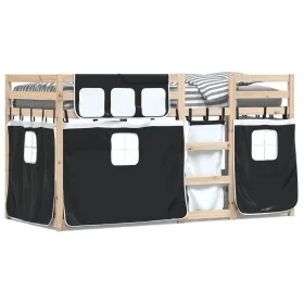 Litera con cortinas madera maciza pino blanco y negro 75x190 cm de , Camas y somieres - Ref: Foro24-3283910, Precio: 148,04 €...