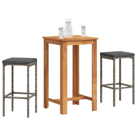 Mesa y taburetes de jardín 3 pzas madera acacia ratán PE gris de , Conjuntos de jardín - Ref: Foro24-3295268, Precio: 184,72 ...