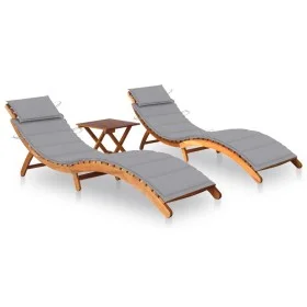 Sun loungers 2 units with table and cushions in solid acacia wood by , Loungers - Ref: Foro24-3077377, Price: 357,80 €, Disco...