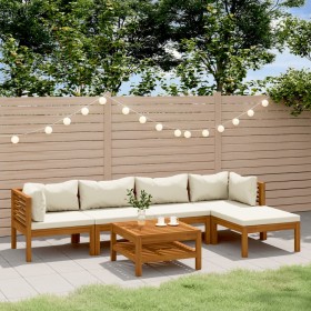 Muebles de jardín 6 pzas cojines crema madera maciza de acacia de , Conjuntos de jardín - Ref: Foro24-3086929, Precio: 716,39...
