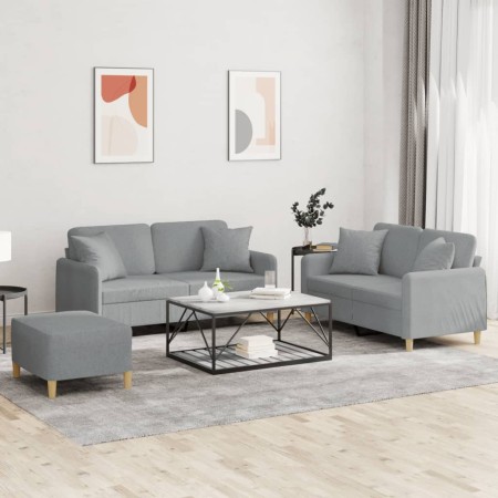 Juego de sofás con cojines 3 piezas tela gris claro de , Sofás - Ref: Foro24-3202110, Precio: 520,11 €, Descuento: %