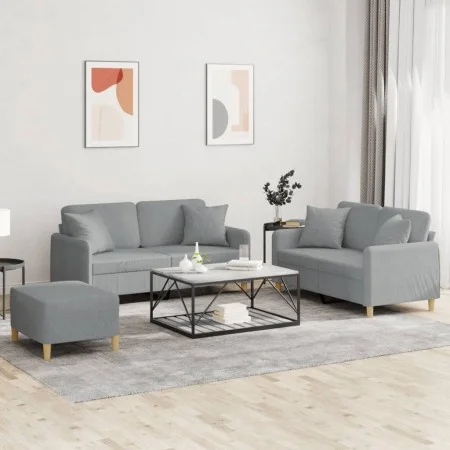 Sofagarnitur mit Kissen 3-teilig aus hellgrauem Stoff von , Sofas - Ref: Foro24-3202110, Preis: 510,51 €, Rabatt: %
