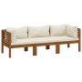 Sofá de jardín de 3 plazas con cojín crema madera de acacia de , Conjuntos de jardín - Ref: Foro24-3086932, Precio: 479,79 €,...