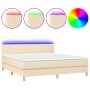 Cama box spring con colchón y LED tela crema 180x200 cm de , Camas y somieres - Ref: Foro24-3133578, Precio: 585,35 €, Descue...