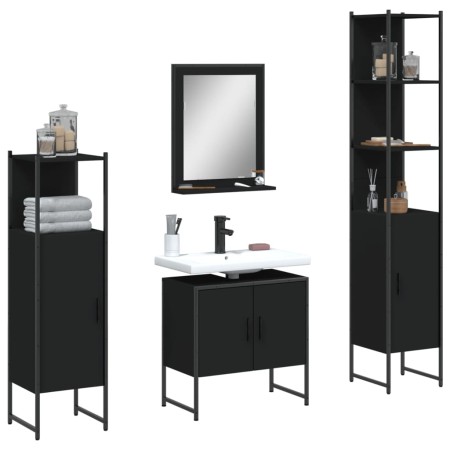 Juego de muebles de baño 4 piezas madera de ingeniería negro de , Muebles de baño - Ref: Foro24-3214354, Precio: 217,33 €, De...