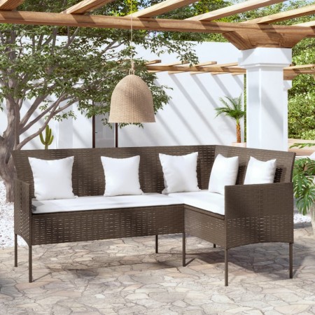 Sofá en forma de L con cojines ratán sintético marrón de , Sofás de exterior - Ref: Foro24-318586, Precio: 200,65 €, Descuent...