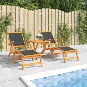 Gartenstühle mit Fußstütze und Tisch aus Textilene-Akazienholz von , Liegen - Ref: Foro24-3120443, Preis: 218,78 €, Rabatt: %