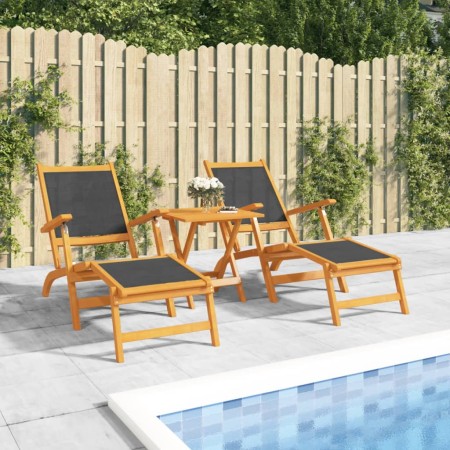 Sillas de jardín con reposapiés y mesa madera acacia textilene de , Tumbonas - Ref: Foro24-3120443, Precio: 220,57 €, Descuen...
