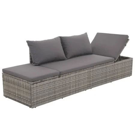 Tumbona de jardín con cojines y almohadas ratán sintético gris de , Tumbonas - Ref: Foro24-317110, Precio: 228,85 €, Descuent...