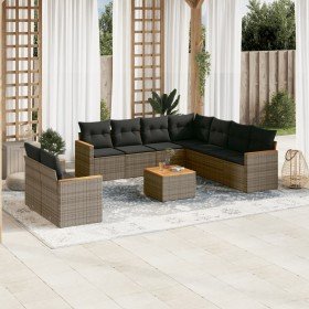 Set de sofás de jardín 10 pzas con cojines ratán sintético gris en Conjuntos de jardín | Comprar online en Foru.es