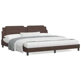 Brown synthetic leather headboard bed frame 200x200 cm by , Beds and slatted bases - Ref: Foro24-3208207, Price: 203,03 €, Di...