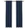 Cortinas opacas con ojales look de lino 2 pzas azul 140x245 cm de vidaXL, Cortinas y visillos - Ref: Foro24-321178, Precio: 4...