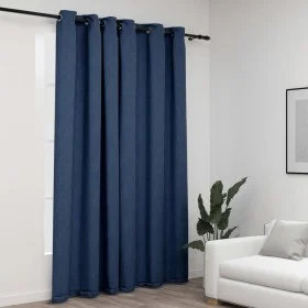 Cortina opaca con ojales look de lino azul 290x245 cm de vidaXL, Cortinas y visillos - Ref: Foro24-321179, Precio: 36,53 €, D...