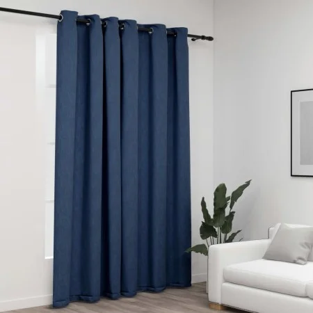 Cortina opaca con ojales look de lino azul 290x245 cm de vidaXL, Cortinas y visillos - Ref: Foro24-321179, Precio: 36,53 €, D...