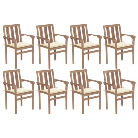 Sillas de jardín apilables 8 uds madera maciza teca con cojines de , Sillas de jardín - Ref: Foro24-3073435, Precio: 1,00 €, ...