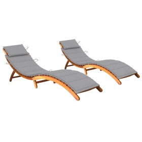 Tumbonas 2 unidades con cojines madera maciza de acacia de , Tumbonas - Ref: Foro24-3077362, Precio: 363,79 €, Descuento: %