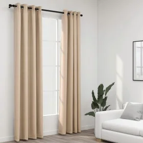 Cortinas opacas ojales look de lino 2 pzas beige 140x245 cm de vidaXL, Cortinas y visillos - Ref: Foro24-321210, Precio: 47,2...