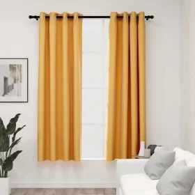 Cortinas opacas con ojales look lino 2 pzas amarillo 140x175 cm de vidaXL, Cortinas y visillos - Ref: Foro24-321192, Precio: ...