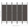 Biombo divisor de 5 paneles gris antracita 200x180 cm de vidaXL, Divisores de ambientes - Ref: Foro24-320709, Precio: 48,19 €...