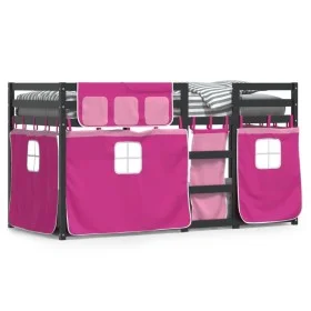 Litera con cortinas madera maciza de pino rosa 90x200 cm de , Camas y somieres - Ref: Foro24-3283870, Precio: 284,71 €, Descu...