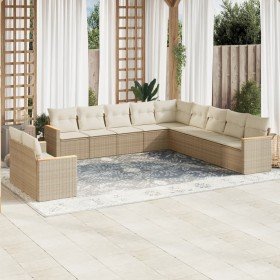 Set de sofás de jardín 11pzas con cojines ratán sintético beige en Conjuntos de jardín | Comprar online en Foru.es