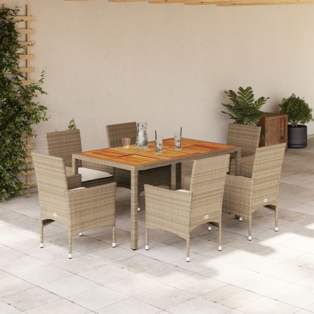 Set de comedor jardín 7 pzas con cojines ratán PE acacia beige de , Conjuntos de jardín - Ref: Foro24-3278684, Precio: 501,42...