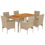 Set de comedor jardín 7 pzas con cojines ratán PE acacia beige de , Conjuntos de jardín - Ref: Foro24-3278684, Precio: 501,42...