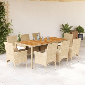 Set de comedor jardín 9 pzas con cojines ratán PE acacia beige de , Conjuntos de jardín - Ref: Foro24-3278686, Precio: 703,66...